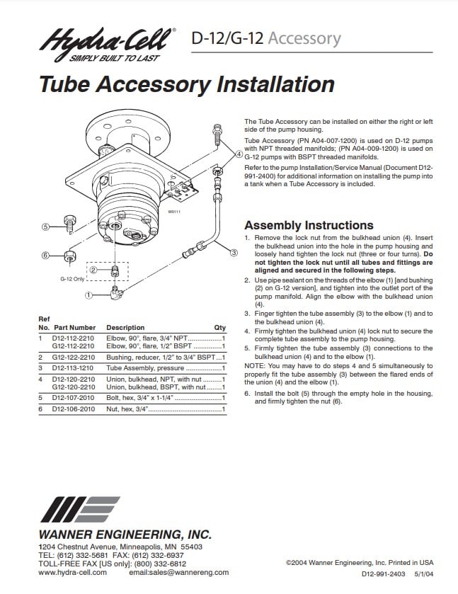 Hydra-Cell D12 / G12 Tube Accessory Installation