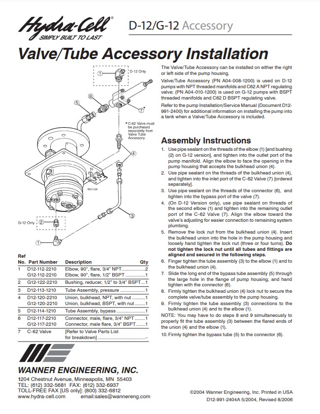 Hydra-Cell D12 / G12 Valve/Tube Accessory Installation