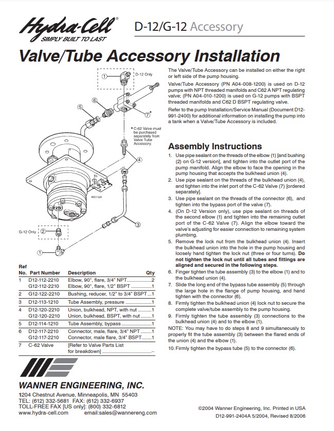 Hydra-Cell D12 / G12 Valve/Tube Accessory Installation