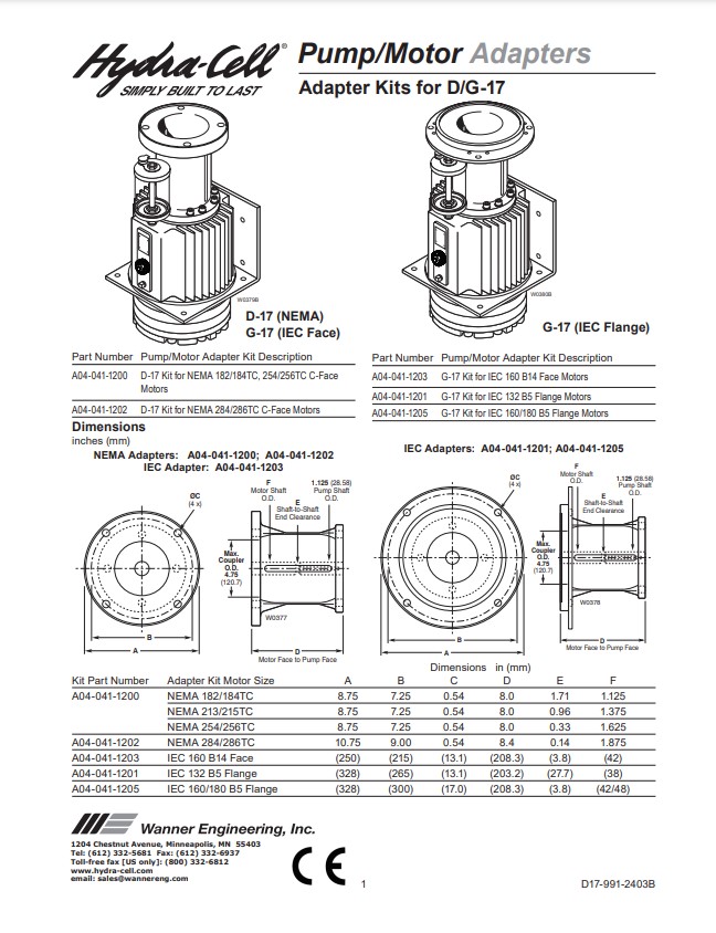 Hydra-Cell Adapter Kits for D/G-17