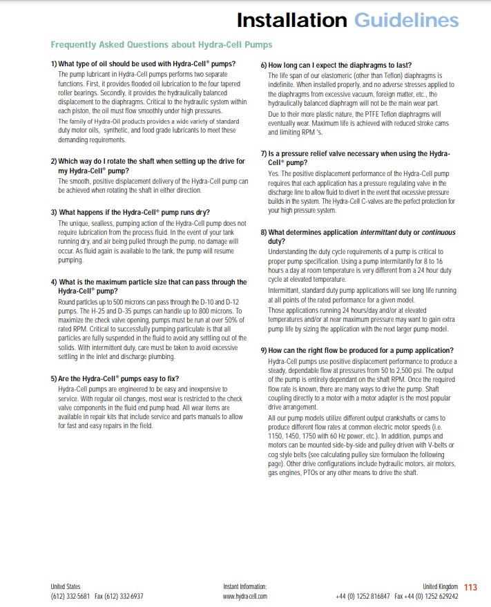 Hydra-Cell Installation Guildlines for Sealless Pumps