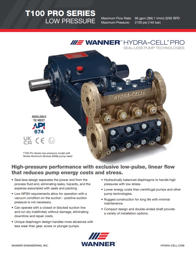 Hydra-Cell T100 Low Pressure Specifications