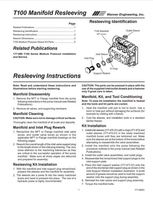 Hydra-Cell T100 Manifold Resleeving