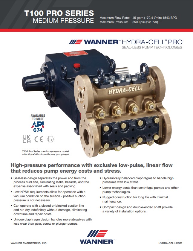 Hydra-Cell T100 Medium Pressure Specifications