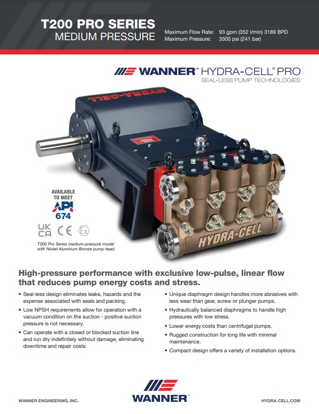 Hydra-Cell T200 Medium Pressure Specifications