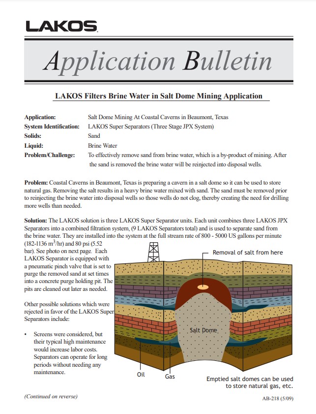 LAKOS AB-218 Salt Domes Super Separator Application Bulletin