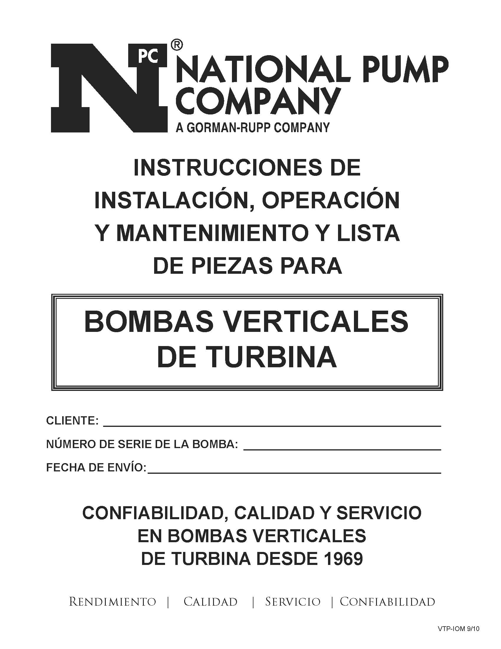 National Pump Company, Bombas Verticales De Turbina, NPC - IOM Manual