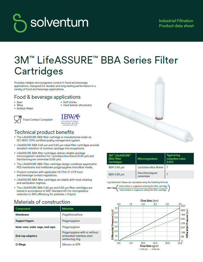 Solventum LifeASSURE BBA Series Filter Cartridges Brochure