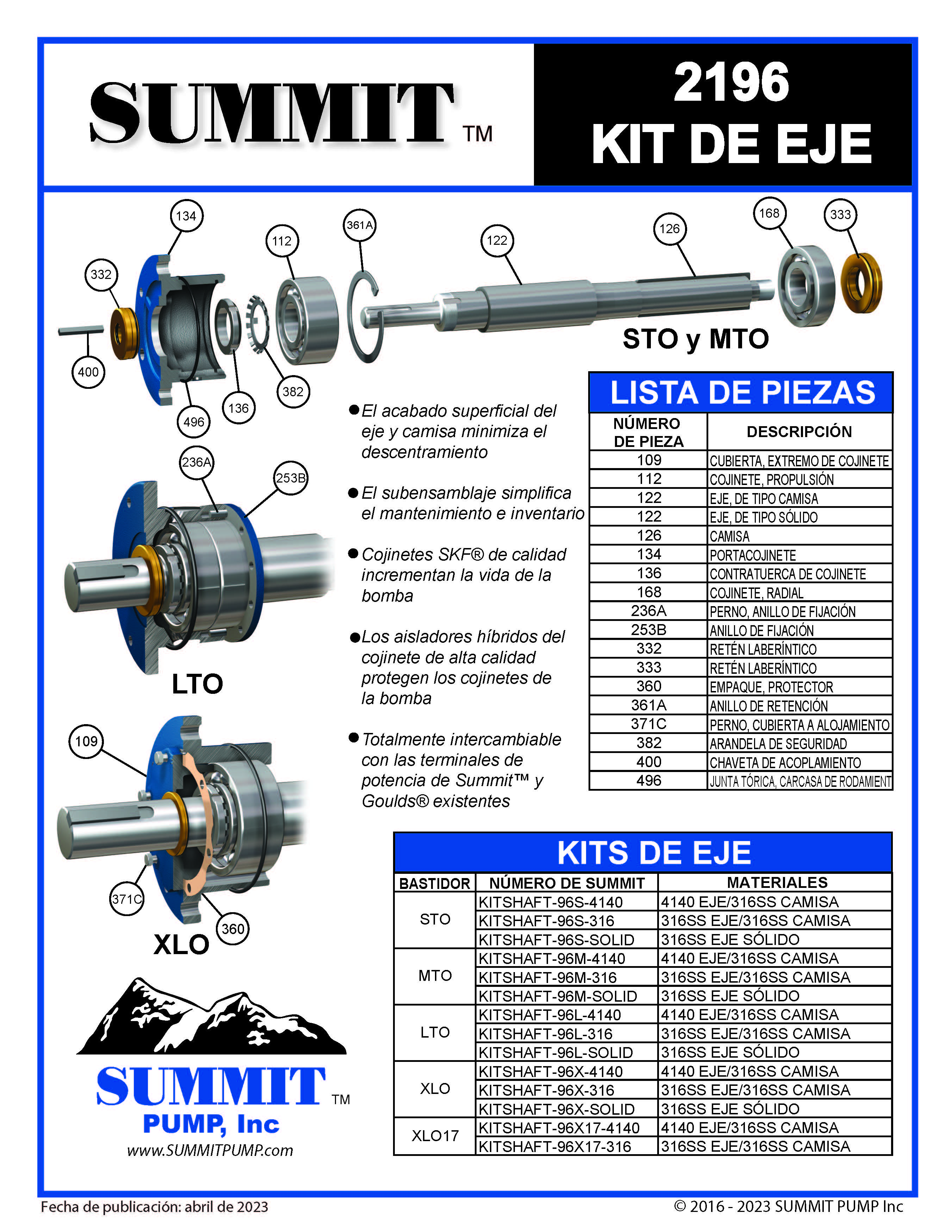 Summit 2196 ANSI Shaft Kit - Spanish