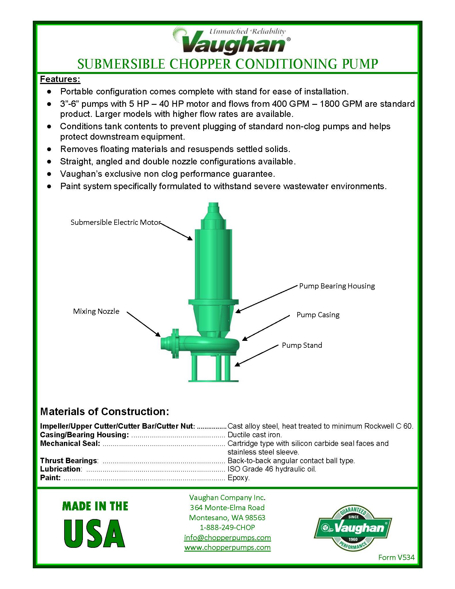 Vaughan Conditioning Pump Info Sheet