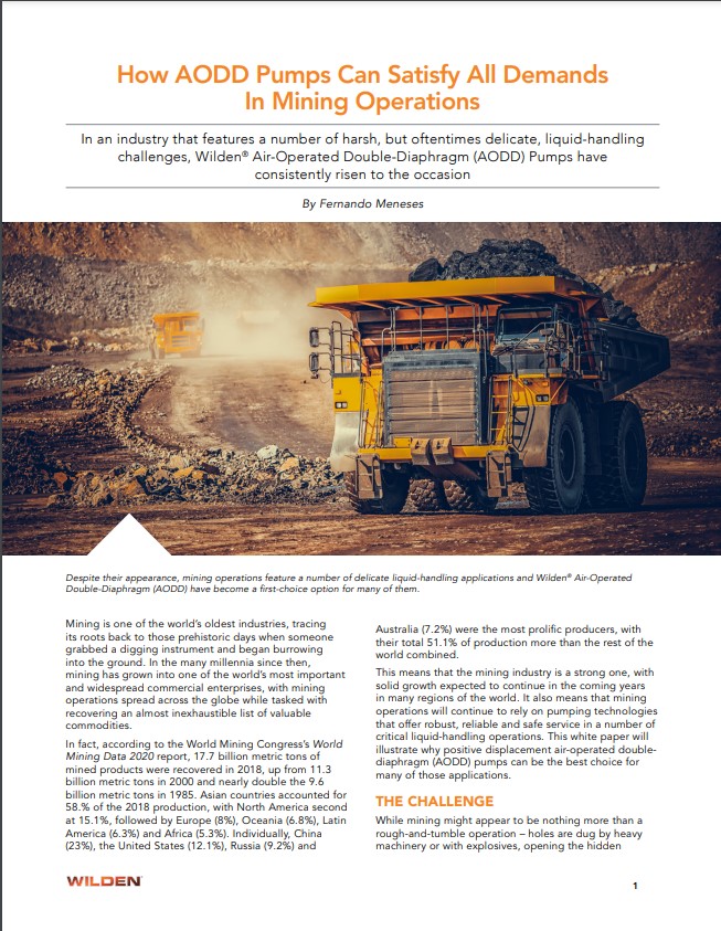 Wilden White Paper How AODD Pumps Can Satisfy All Demands in Mining Operations