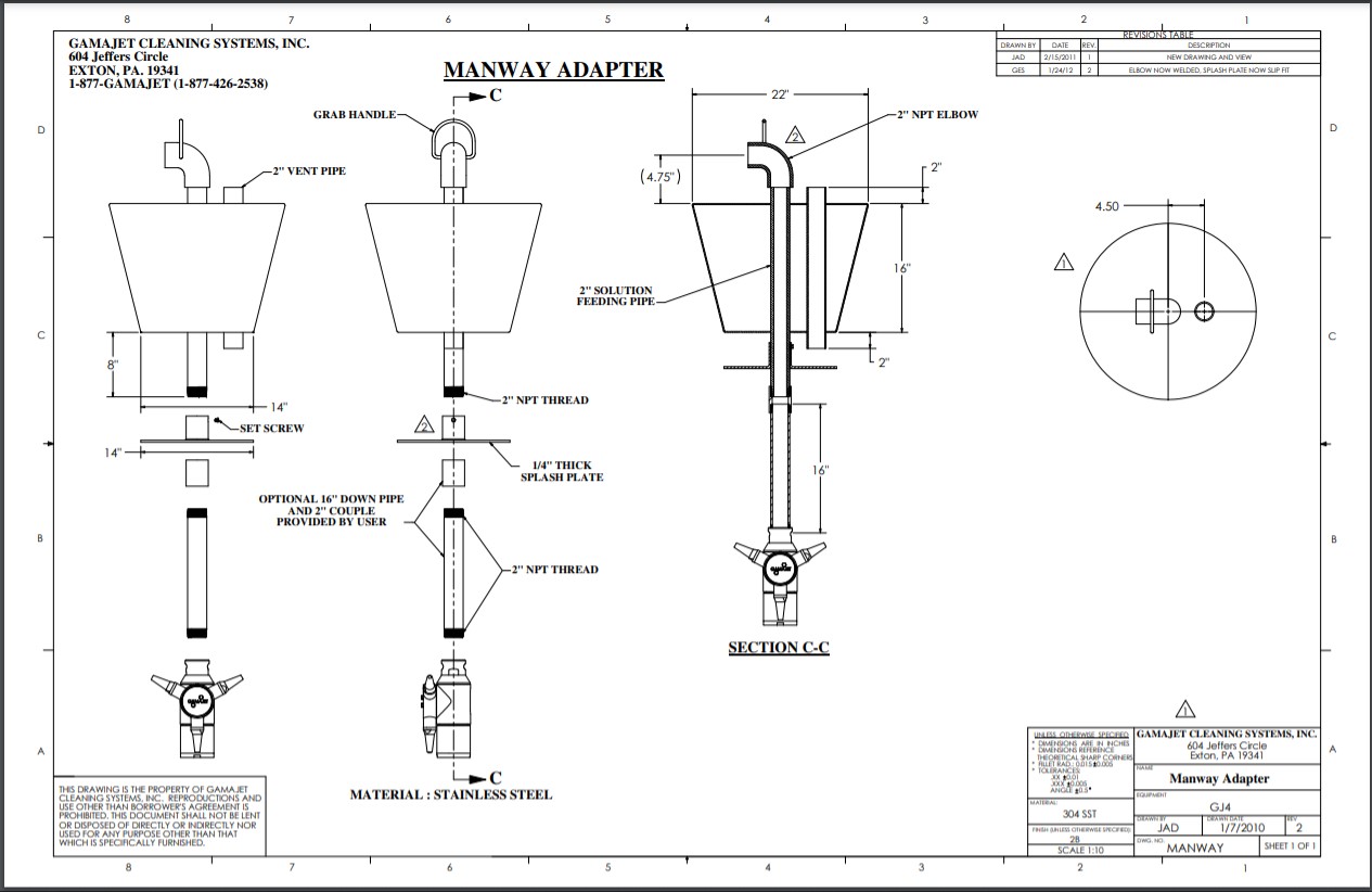 Manway Adaptor Engineering Diagrams