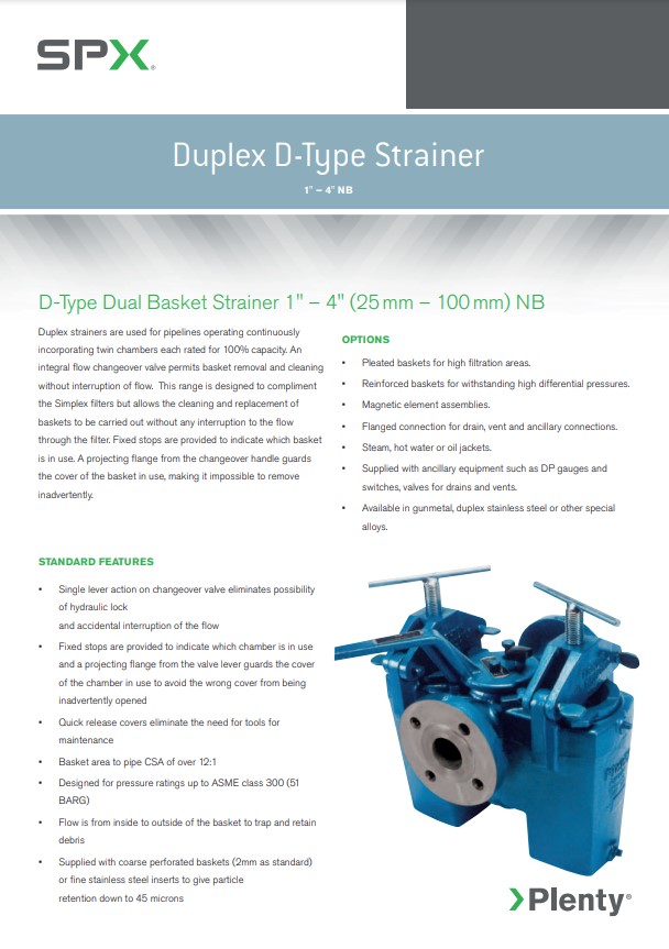 Plenty Duplex D-Type Strainers 1 8