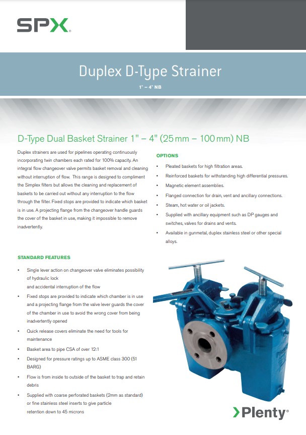 Plenty Duplex D-Type Strainers 1 8
