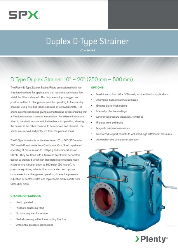 Plenty Duplex D Type Strainers 10-20