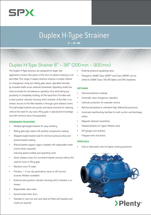 Plenty Duplex H-Type Strainer