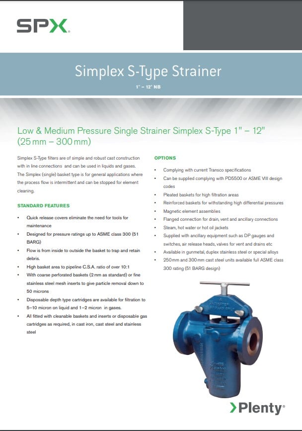 Plenty Simplex S-Type Strainer