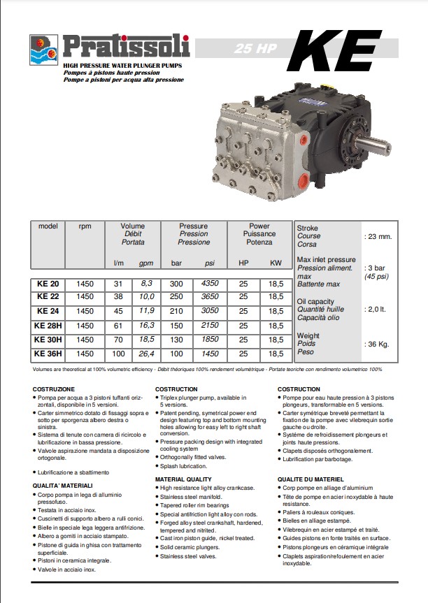 Pratissoli Series KS Triplex Plunger Pumps