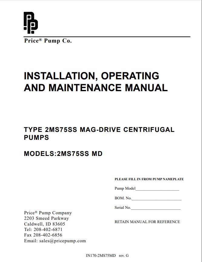 Price Pump 2MS75MD IO Manual