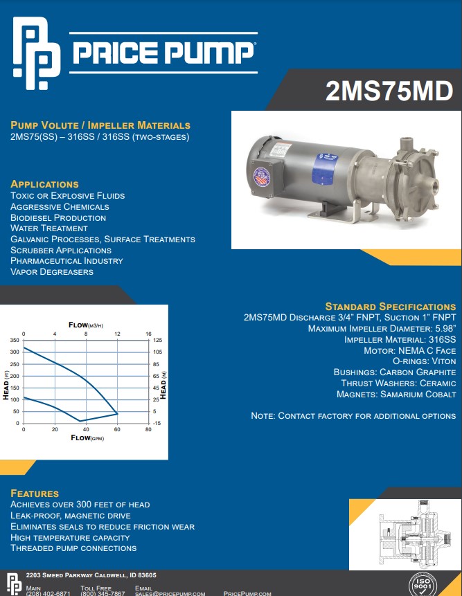 Price Pump 2MS75MD Technical Data Sheet
