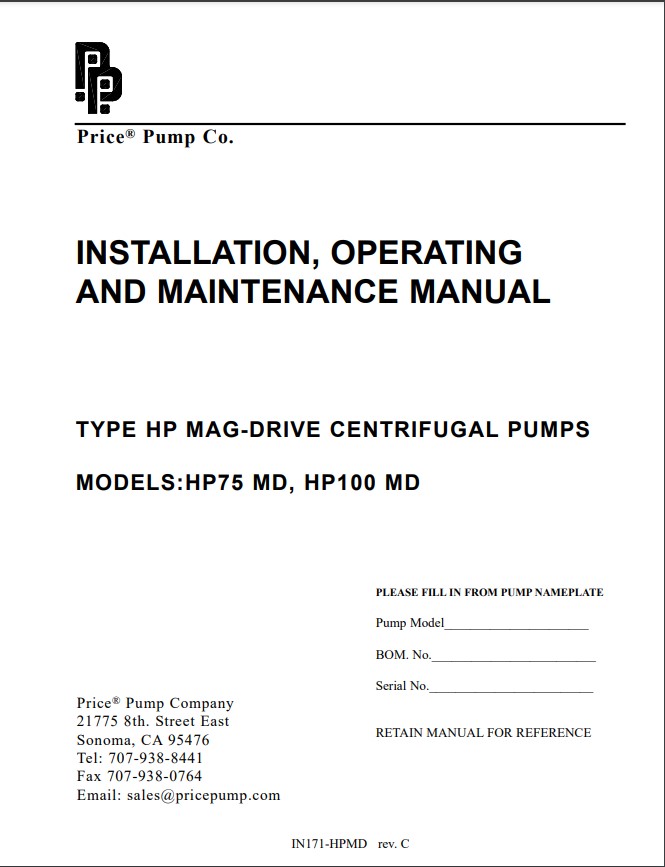 Price Pump HP Mag-Drive Pump Operating Manual