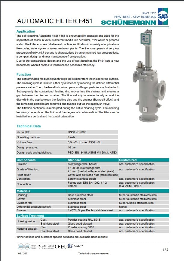 SAB-F451-Automatic-Filter-Data-Sheet-