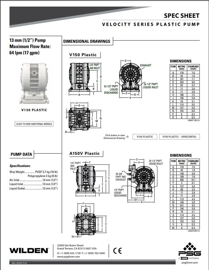 Spec Sheet 1-2 inch Velocity Series Compact Pumps