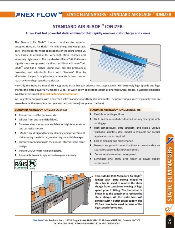 Standard air blade ionizer