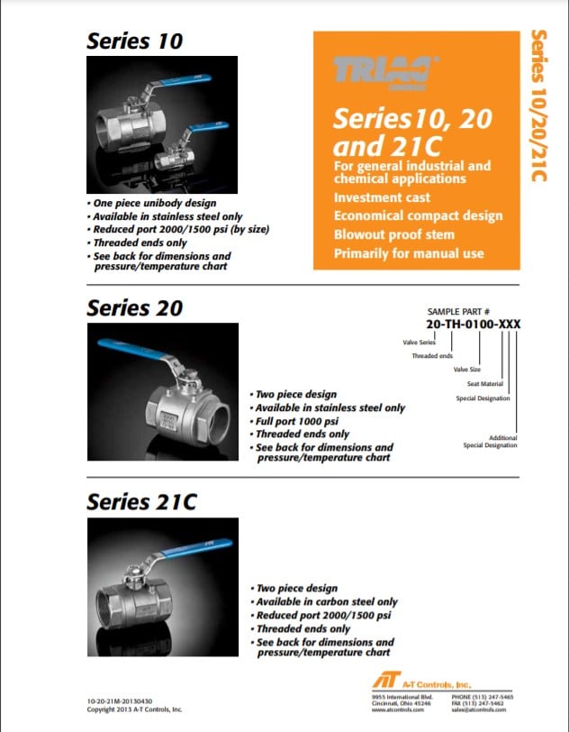 Triac Controls 10 20 21 Series Manual Ball Valve English